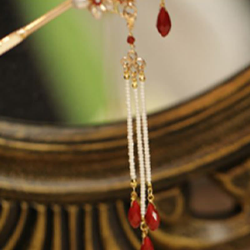 Buddha Stones im klassischen chinesischen Stil, Blumenzweig, Schmetterling, Perlenquaste, Haarspange, Haarnadel, Haarkrone