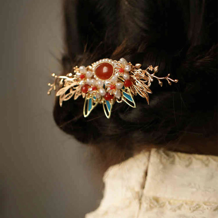 Buddha Stones im klassischen chinesischen Stil, Blumenzweig, Schmetterling, Perlenquaste, Haarspange, Haarnadel, Haarkrone