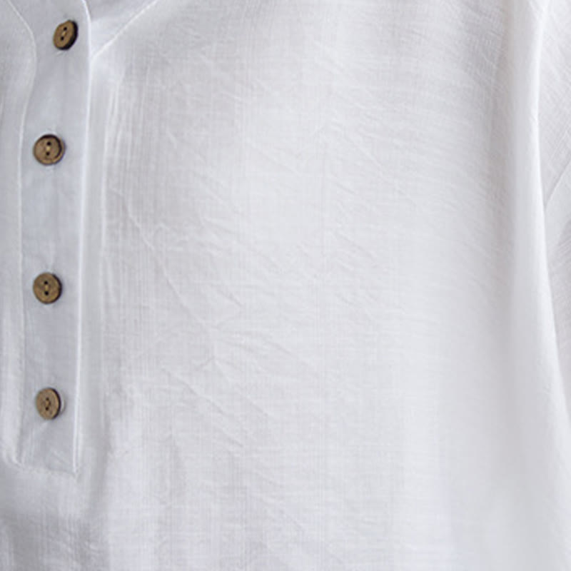 Buddha Stones Lässiges, einfarbiges Viskose-Shirt für Damen mit V-Ausschnitt und halblangen Ärmeln