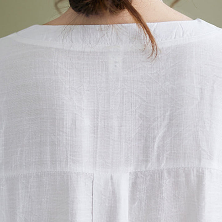 Buddha Stones Lässiges, einfarbiges Viskose-Shirt für Damen mit V-Ausschnitt und halblangen Ärmeln