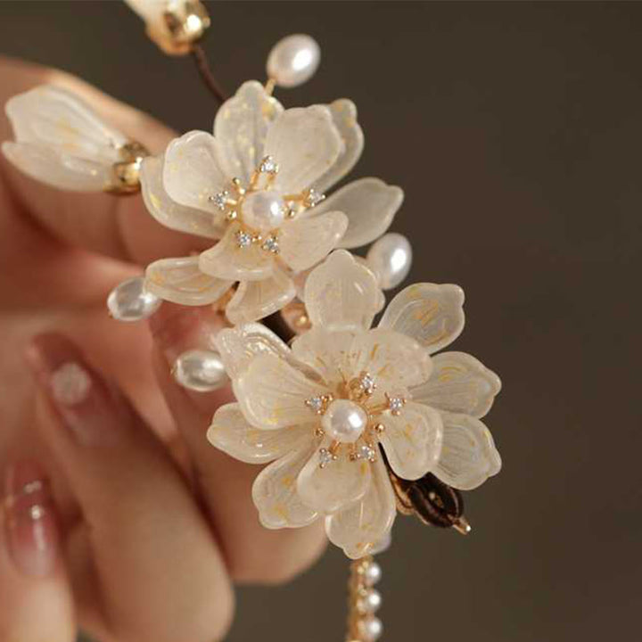 Buddha Stones Klassische Haarspange mit seitlicher Magnolienquaste