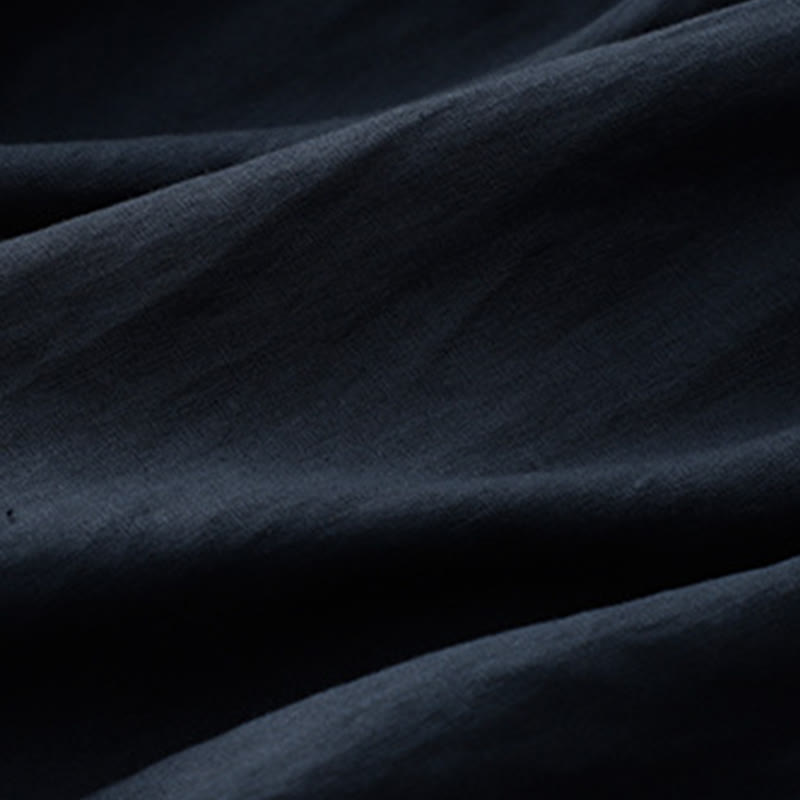 Buddha Stones – Lässiges, schlichtes Midikleid aus Baumwolle und Leinen mit Rundhalsausschnitt, Schnürung und halblangen Ärmeln und Taschen - image 5