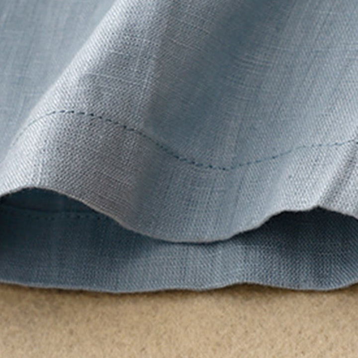 Buddha Stones – Lässiges, schlichtes Midikleid aus Baumwolle und Leinen mit Rundhalsausschnitt, Schnürung und halblangen Ärmeln und Taschen - image 13