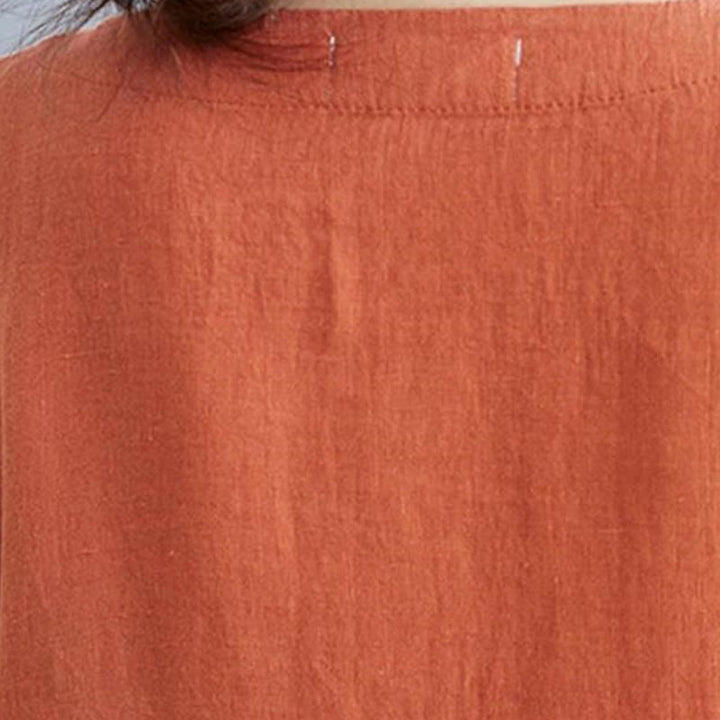 Buddha Stones Lässiges, lockeres, einfarbiges Midikleid aus Baumwolle und Leinen mit Rundhalsausschnitt und halblangen Ärmeln und Taschen - image 19