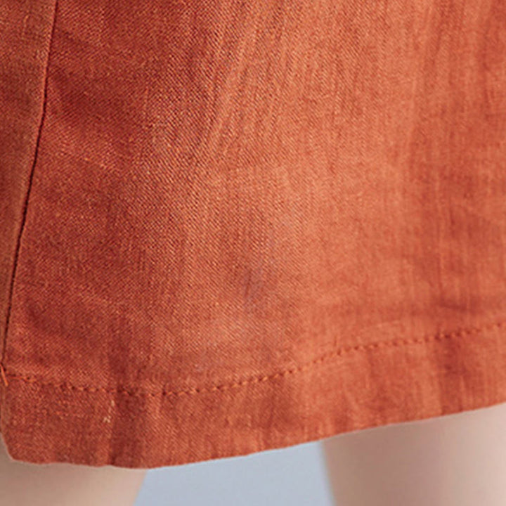 Buddha Stones Lässiges, lockeres, einfarbiges Midikleid aus Baumwolle und Leinen mit Rundhalsausschnitt und halblangen Ärmeln und Taschen - image 22