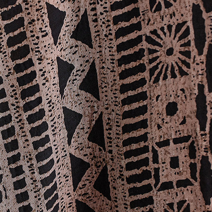 Buddha Stones Lässiges, lockeres Midikleid aus Baumwolle und Leinen mit V-Ausschnitt, halblangen Ärmeln und Taschen