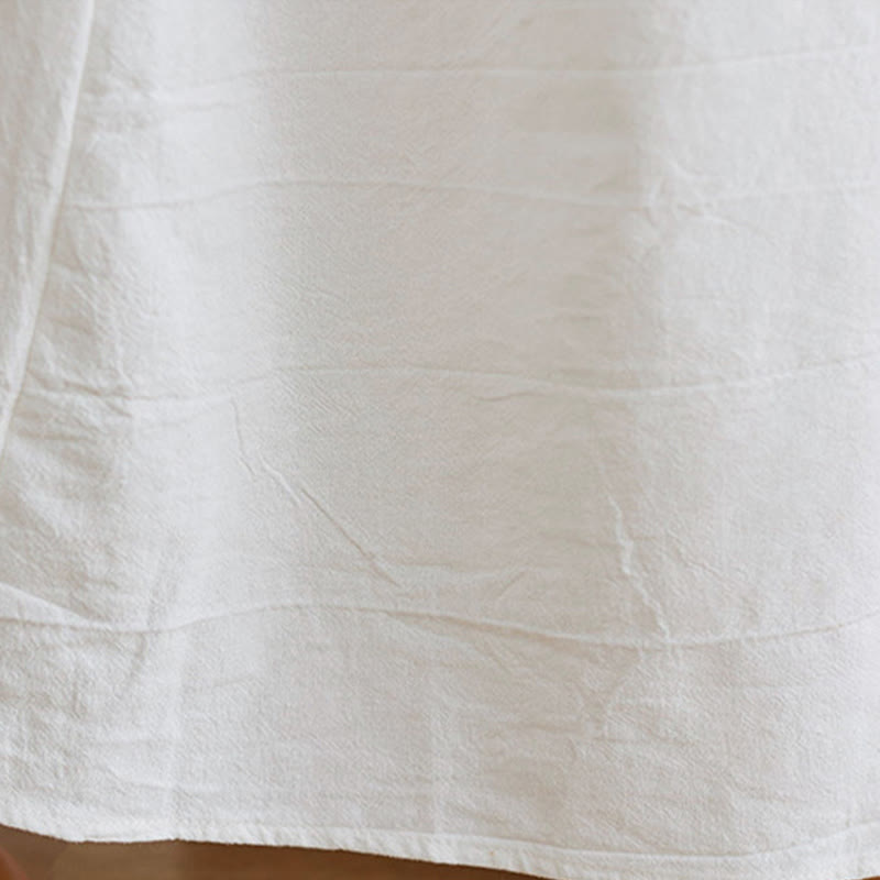 Buddha Stones – Lässiges Midikleid aus Baumwolle und Leinen mit besticktem Blumenmuster, V-Ausschnitt und Dreiviertelärmeln - image 7