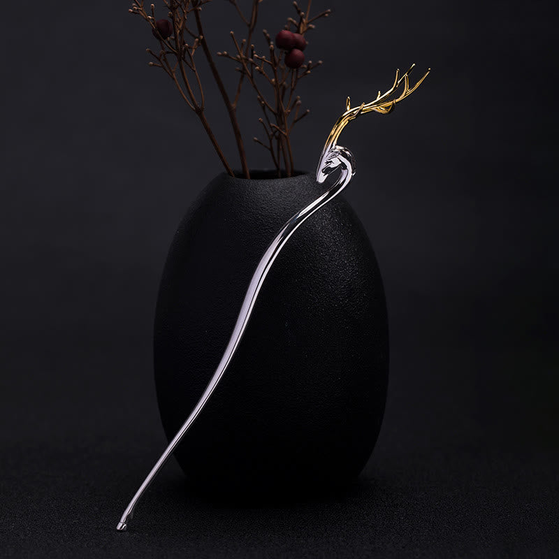 Buddha Stones 925 Sterling Silber Hirschgeweih Schutz Haarnadel - Hirschgeweih Haarnadel - image 0