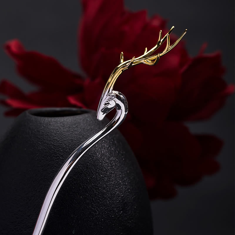 Buddha Stones 925 Sterling Silber Hirschgeweih Schutz Haarnadel - image 1