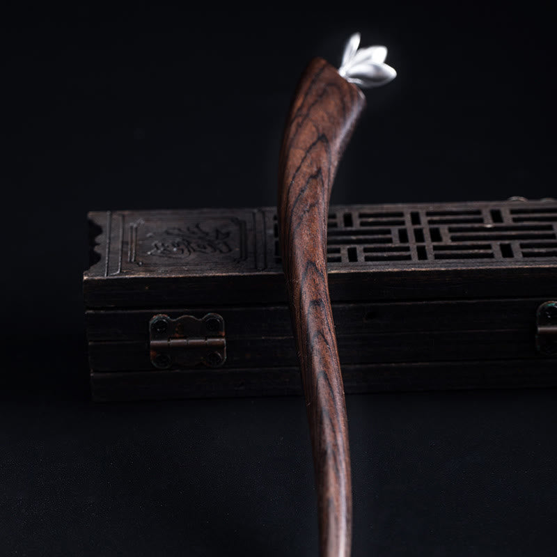 Buddha Stones 925 Sterling Silber Klassische Ebenholz Magnolia Blume Segen Haarnadel - image 4