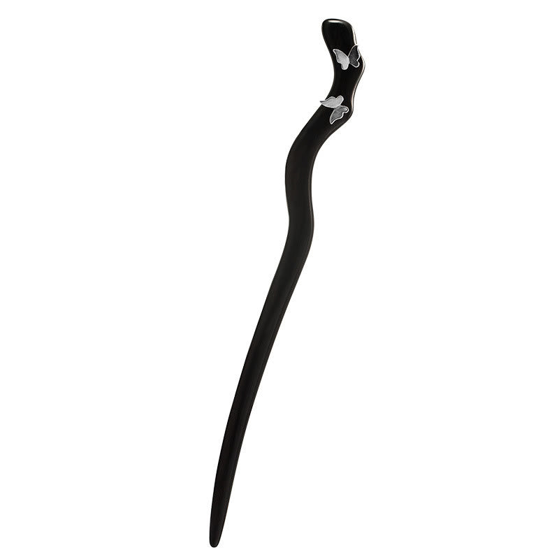 Buddha Stones 925 Sterling Silber Klassische chinesische Stil Ebenholz Schmetterling Relax Haarnadel