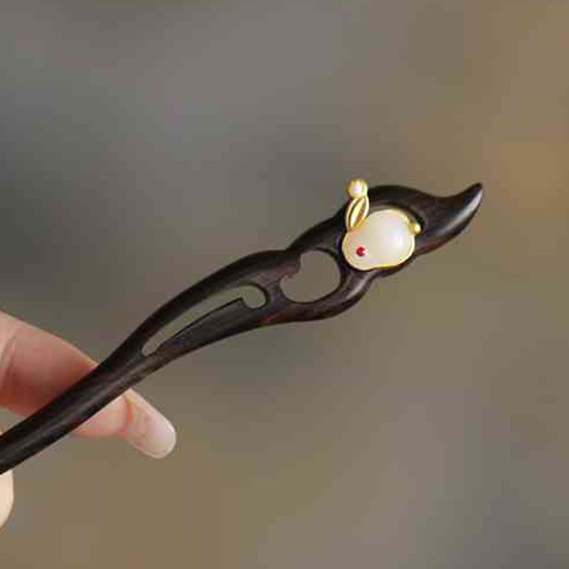 Buddha Stones Glückverheißende Wolke Sandelholz Kaninchen Schutz Haarnadel