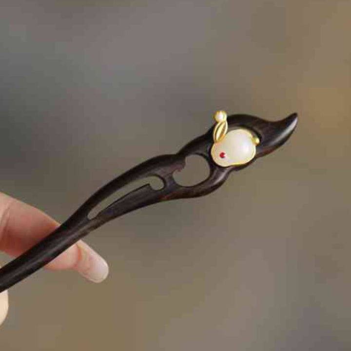 Buddha Stones Glückverheißende Wolke Sandelholz Kaninchen Schutz Haarnadel