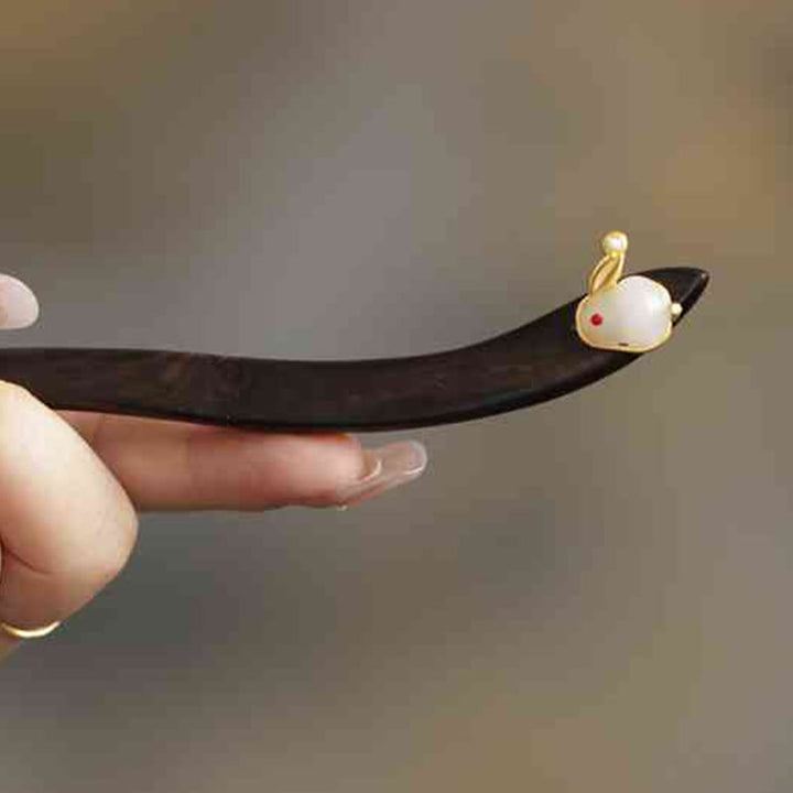 Buddha Stones Glückverheißende Wolke Sandelholz Kaninchen Schutz Haarnadel