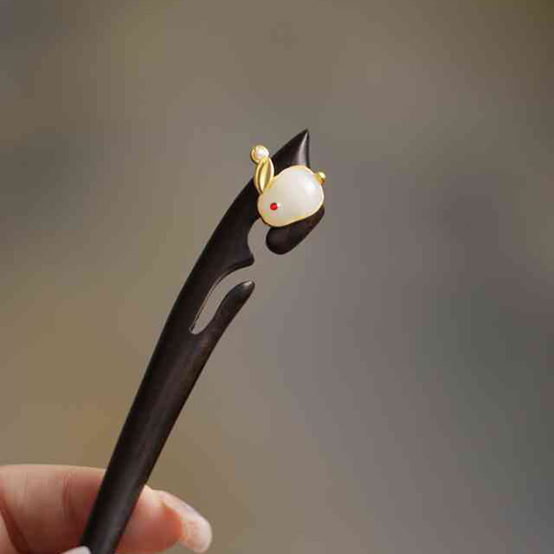 Buddha Stones Glückverheißende Wolke Sandelholz Kaninchen Schutz Haarnadel