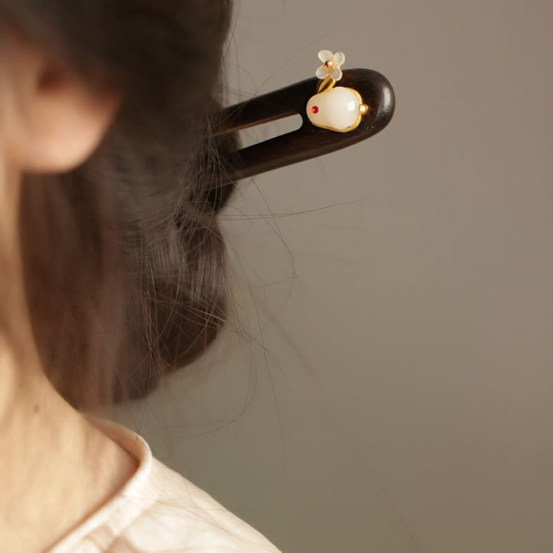 Buddha Stones Glückverheißende Wolke Sandelholz Kaninchen Schutz Haarnadel