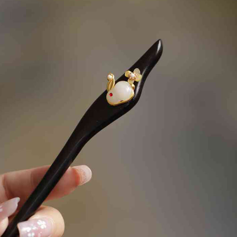 Buddha Stones Glückverheißende Wolke Sandelholz Kaninchen Schutz Haarnadel