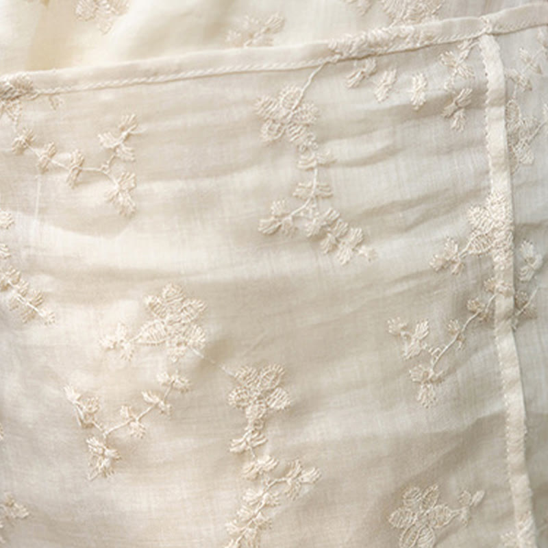 Buddha Stones – Lässiges Ramie-Midikleid mit besticktem Schrägkragen, Stehkragen, halblangen Ärmeln und Taschen - image 8