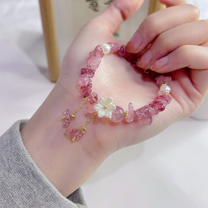 Buddha Stones Natürlicher Erdbeerquarz Grüner Erdbeerquarz Super Seven Kristallblumen-Heilarmband