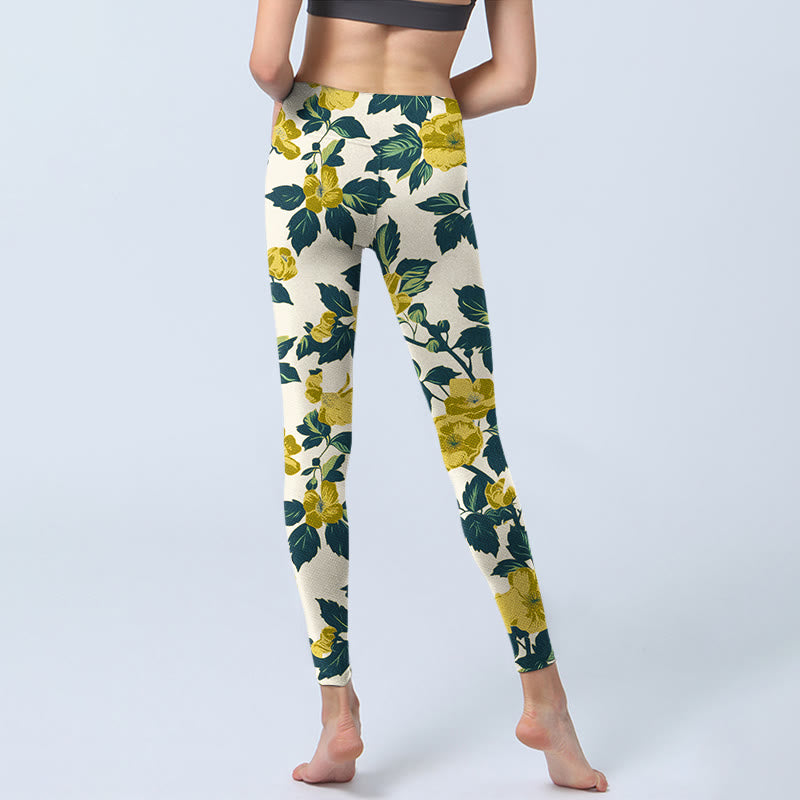 Buddha Stones, gelbe Blumen, grüne Blätter, Druck, Fitnessstudio, Fitness-Leggings, Yoga-Hose für Damen - image 7