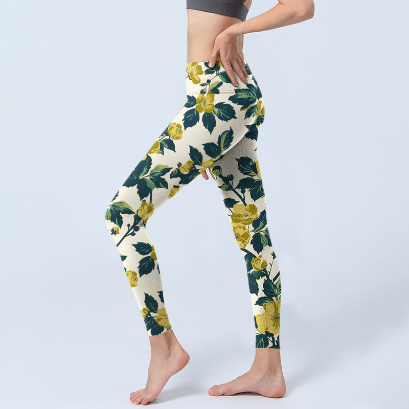 Buddha Stones, gelbe Blumen, grüne Blätter, Druck, Fitnessstudio, Fitness-Leggings, Yoga-Hose für Damen - image 3