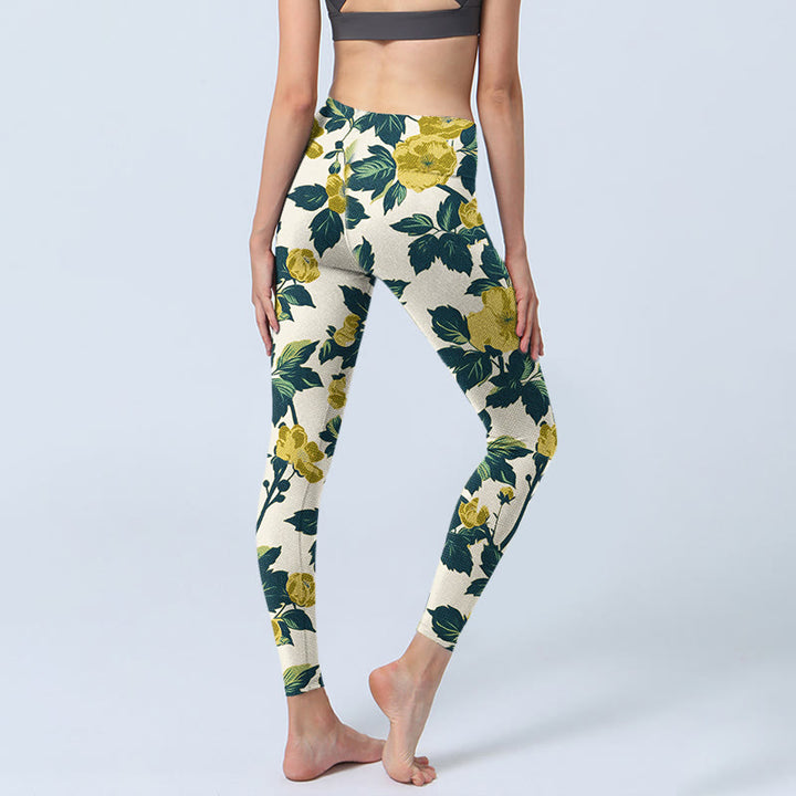 Buddha Stones, gelbe Blumen, grüne Blätter, Druck, Fitnessstudio, Fitness-Leggings, Yoga-Hose für Damen - image 5