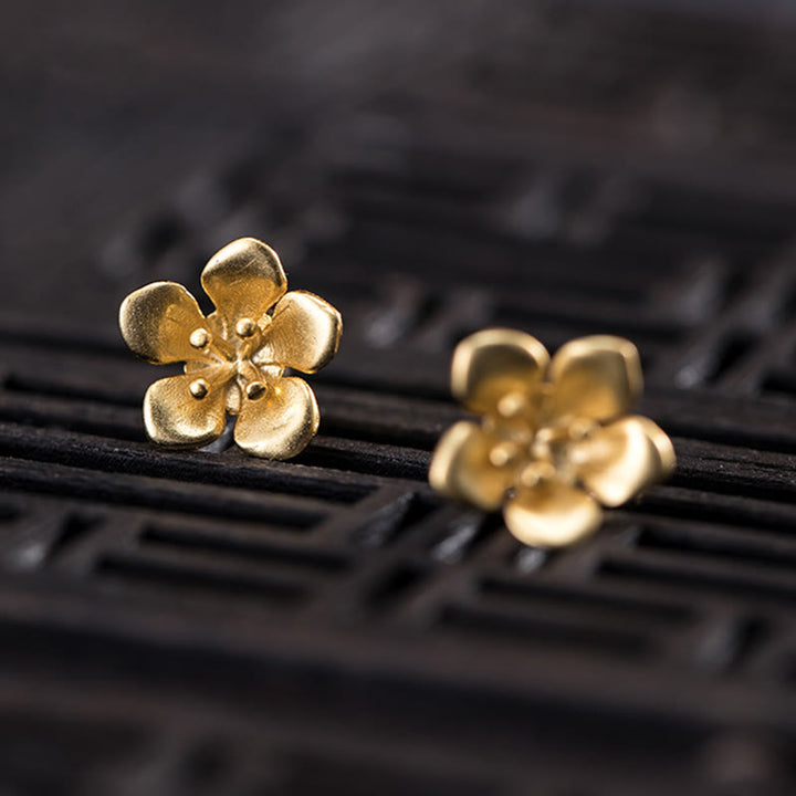 Buddha Stones 925 Sterling Silber Goldene Pfirsichblüte Balance Ohrringe - image 5