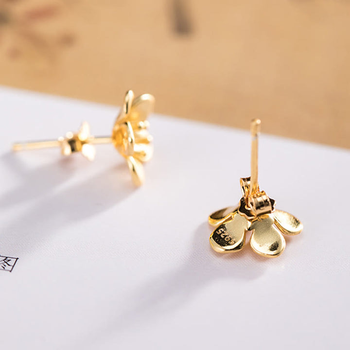 Buddha Stones 925 Sterling Silber Goldene Pfirsichblüte Balance Ohrringe - image 2