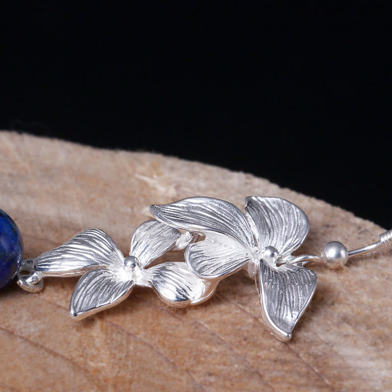 Buddha Stones 925 Sterling Silber Lazurite Ethnischer Stil Blume Positive Tropfen Ohrringe - image 4
