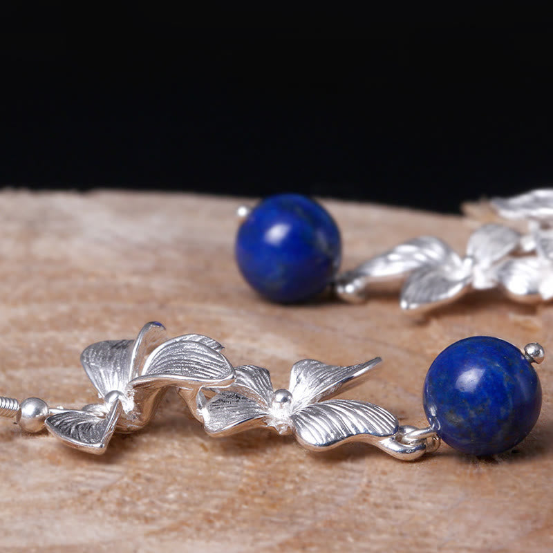 Buddha Stones 925 Sterling Silber Lazurite Ethnischer Stil Blume Positive Tropfen Ohrringe - image 5