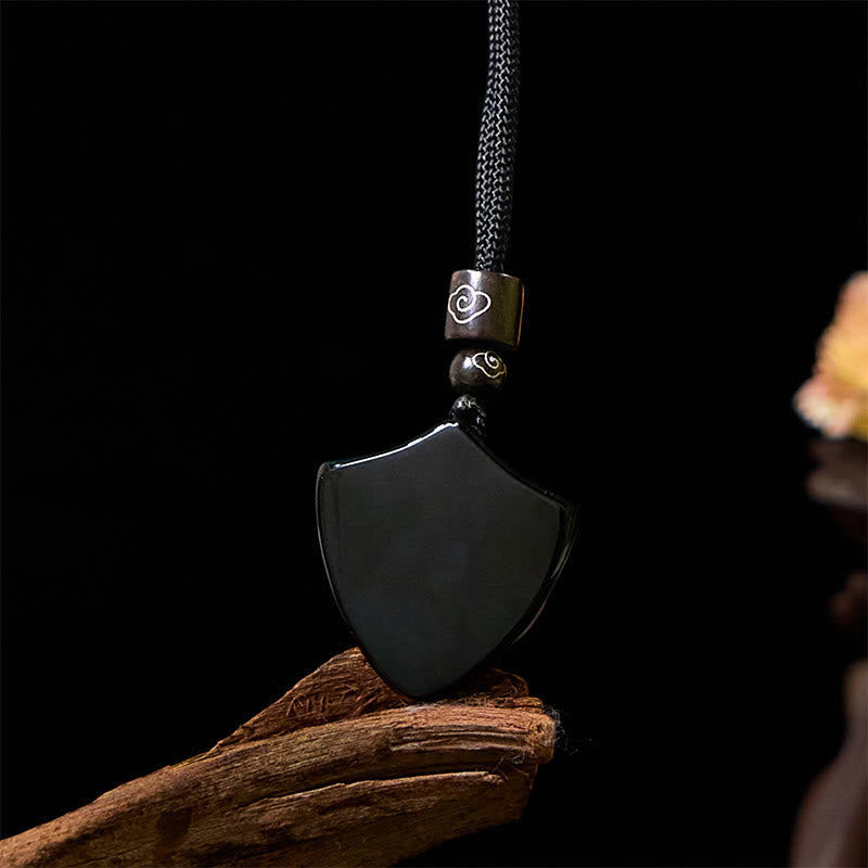 Halskette mit Anhänger aus schwarzem Obsidian mit Schildmuster von Buddha Stones, Yin und Yang-Symbol, Stärke - image 5