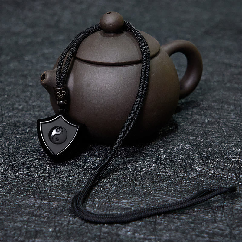 Halskette mit Anhänger aus schwarzem Obsidian mit Schildmuster von Buddha Stones, Yin und Yang-Symbol, Stärke - image 4