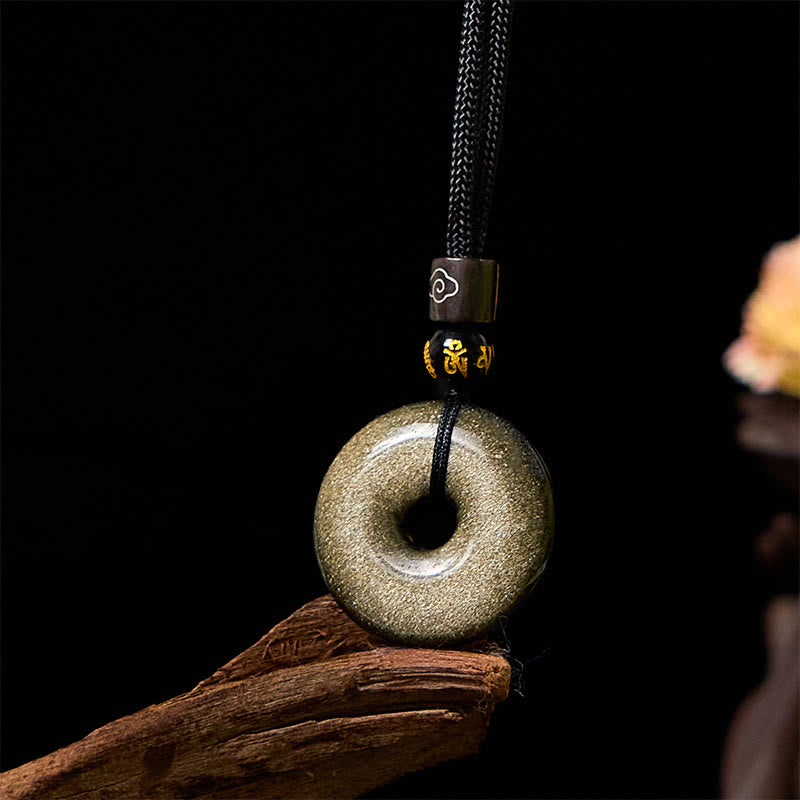 Buddha Stones Natürlicher Goldglanz Obsidian Frieden Schnalle Stärken Halskette Anhänger