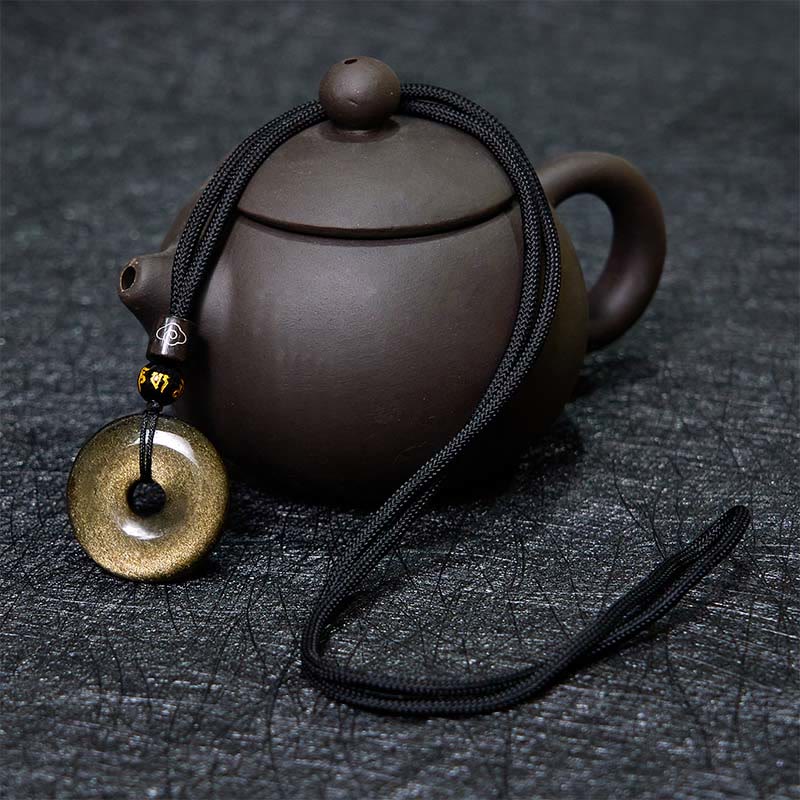 Buddha Stones Natürlicher Goldglanz Obsidian Frieden Schnalle Stärken Halskette Anhänger