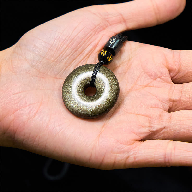 Buddha Stones Natürlicher Goldglanz Obsidian Frieden Schnalle Stärken Halskette Anhänger