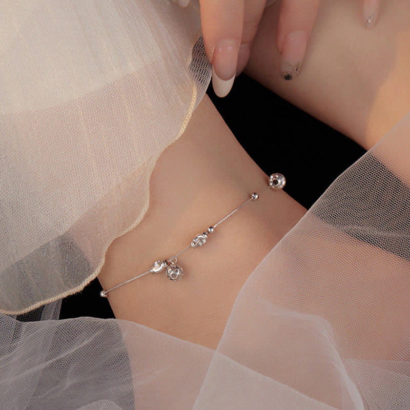 Buddha Stones 925 Sterling Silber Einfaches Glöckchen Perlensegen Fußkettchen - image 2