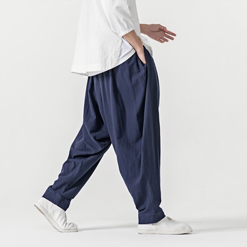 Buddha Stones Frühling Einfarbige Herren-Haremshose mit Kordelzug und Taschen - image 4