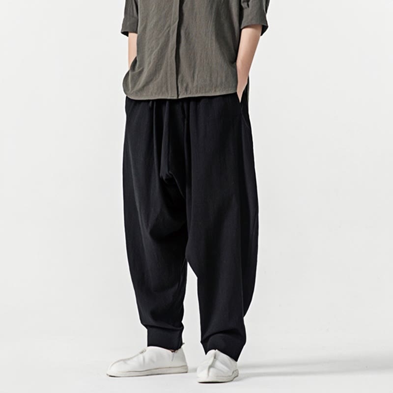 Buddha Stones Frühling Einfarbige Herren-Haremshose mit Kordelzug und Taschen - image 15