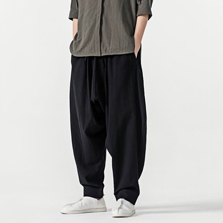 Buddha Stones Frühling Einfarbige Herren-Haremshose mit Kordelzug und Taschen - image 15