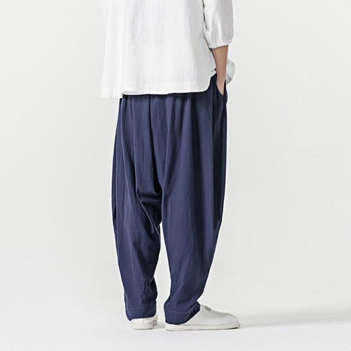 Buddha Stones Frühling Einfarbige Herren-Haremshose mit Kordelzug und Taschen - image 3