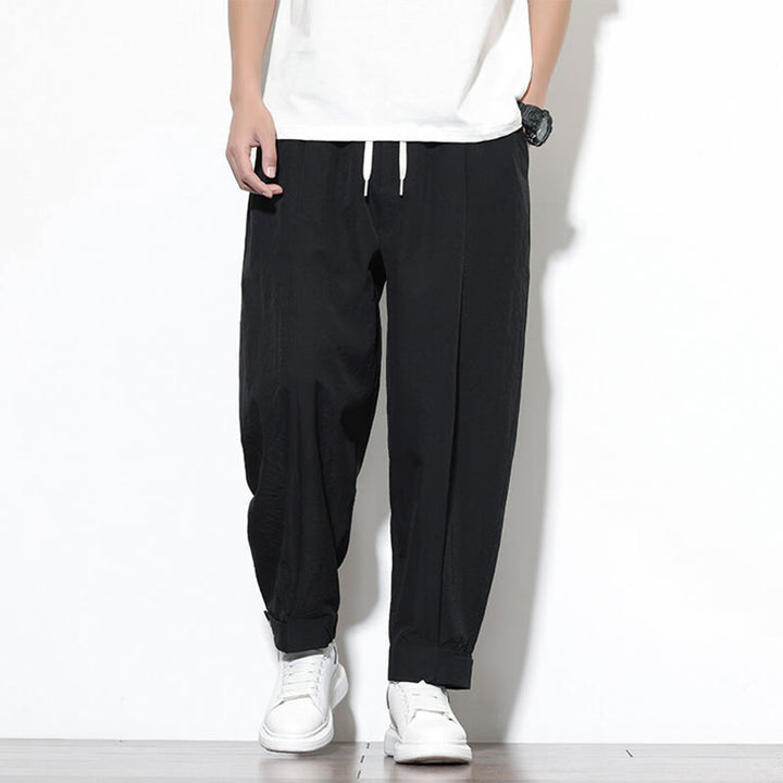 Buddha Stones Lässige, einfarbige Haremshose für Herren mit Kordelzug und Taschen