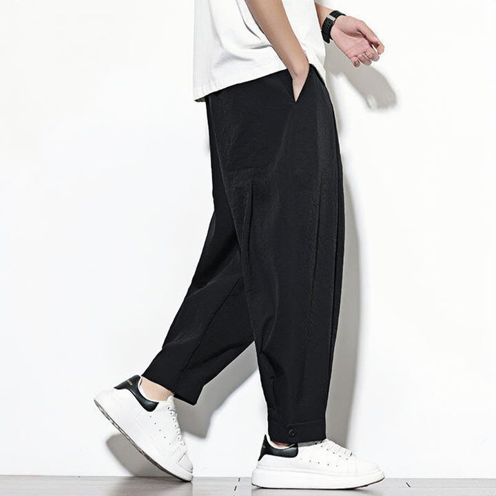 Buddha Stones Lässige, einfarbige Haremshose für Herren mit Kordelzug und Taschen