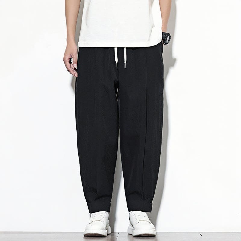 Buddha Stones Lässige, einfarbige Haremshose für Herren mit Kordelzug und Taschen
