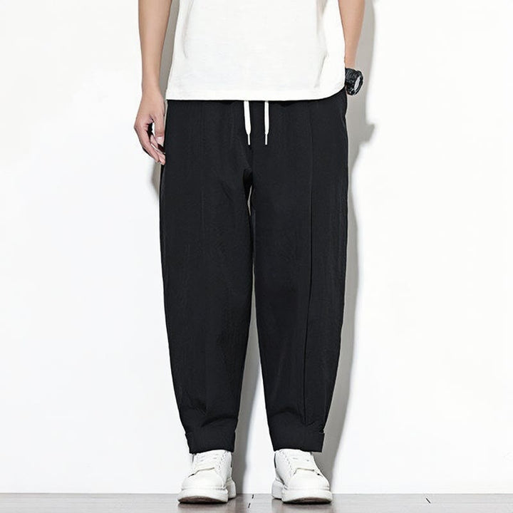 Buddha Stones Lässige, einfarbige Haremshose für Herren mit Kordelzug und Taschen