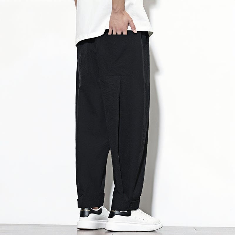 Buddha Stones Lässige, einfarbige Haremshose für Herren mit Kordelzug und Taschen