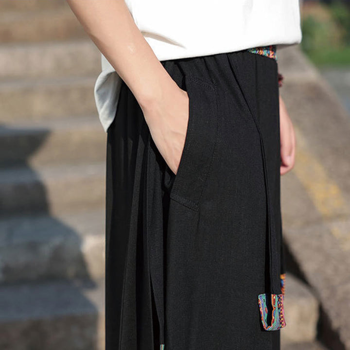 Buddha Stones Sommer Ethno 7-8 Länge verkürzte Herrenhose aus Baumwolle mit weitem Bein und Taschen