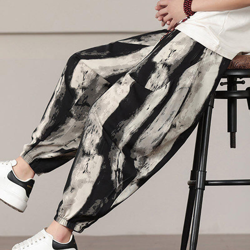 Buddha Stones Streifenmuster Kordelzug Herren Haremshose mit Taschen - image 8