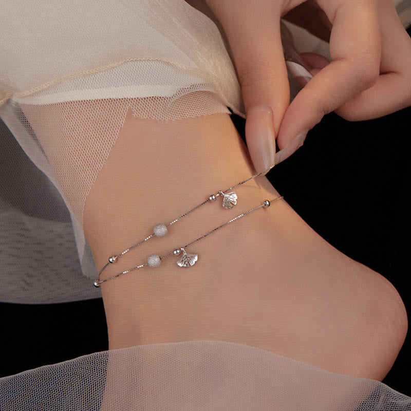 Buddha Stones Fußkettchen aus 925er Sterlingsilber mit Ginkgoblatt, doppellagig, Schutz - image 5