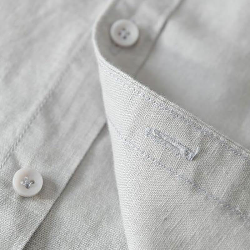 Buddha Stones Herrenhemd im schlichten Stil mit kurzen Ärmeln und Knopfleiste aus Baumwolle und Leinen - image 15