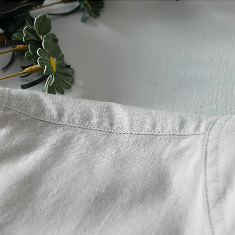 Buddha Stones Herrenhemd im schlichten Stil mit kurzen Ärmeln und Knopfleiste aus Baumwolle und Leinen - image 16